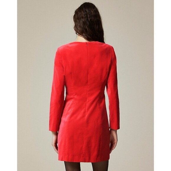 J Crew Womens Long Sleeve Shift Dress Sz 12 Vintage Red Stretch Velvet Preppy - Picture 3 of 4